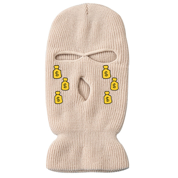 Tears of money embroidered three-hole hat warm ski mask