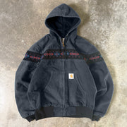 Retro ethnic pattern contrast zip-up anorak