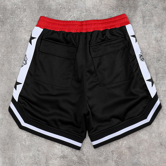 Contrast Panel Street Mesh Sports Loose Shorts