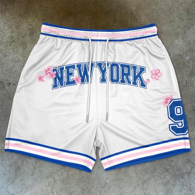 Trendy New York Vintage Print Street Shorts