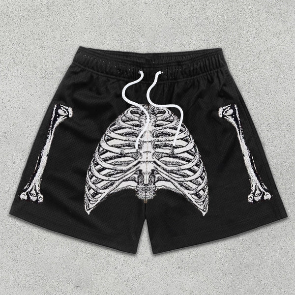 Rib Print Drawstring Shorts