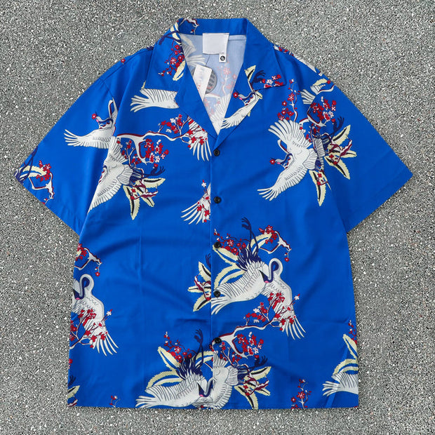 Seaside Beach Casual Crane Short Sleeve Shorts Suit