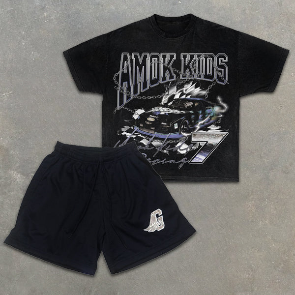 Racing Graphic Print Short Sleeve Two Piece