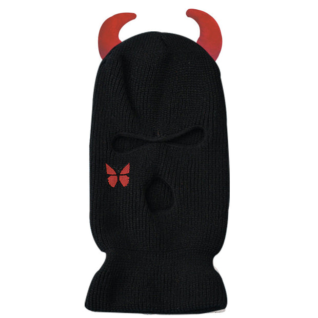 Devil's horn knitted three-eyed hat
