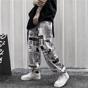 Retro hip-hop bomb street newspaper full-print wide-leg trousers