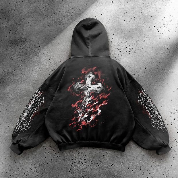 Custom Angel Flame Cross Print Hoodie