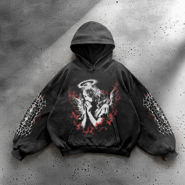 Custom Angel Flame Cross Print Hoodie