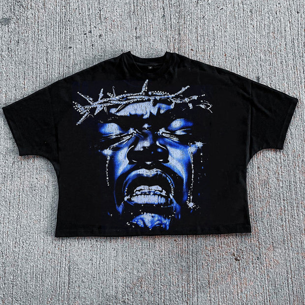 Jesus casual street retro print T-shirt