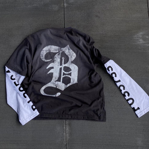 Fashion Letter Digital Print Long Sleeve False Two T-Shirt