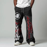 Letters Spider Web Flame Print Pocket Flared Trousers