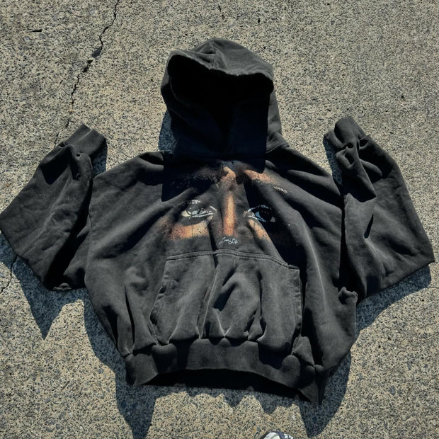 Sad Eyes Print Long Sleeve Hoodies