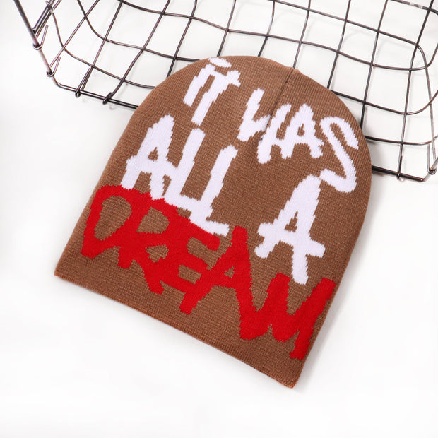 Lettering jacquard knitted hat