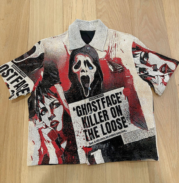 Skull tapestry print short-sleeved shirt jacket