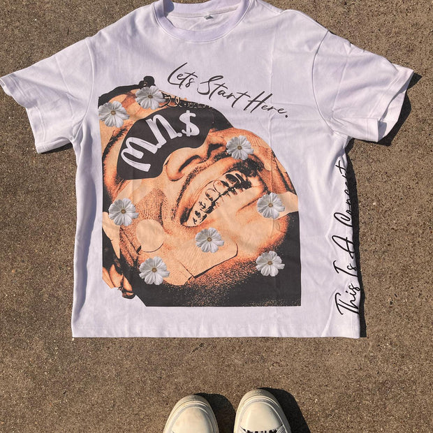 Casual street print round neck T-shirt