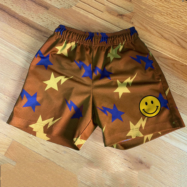 Contrasting retro smiley print street shorts
