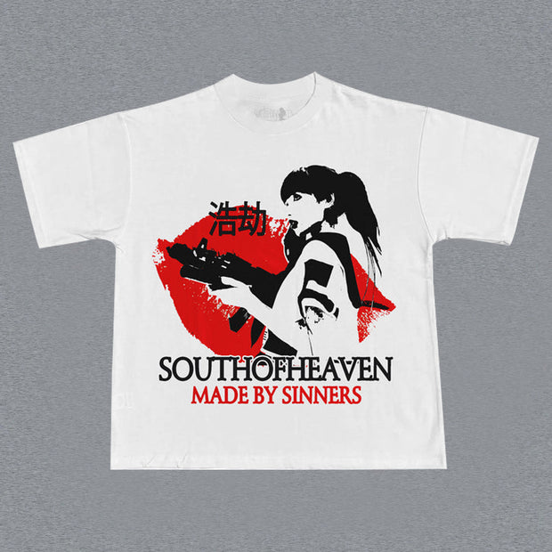 Trendy anime preppy print T-shirt