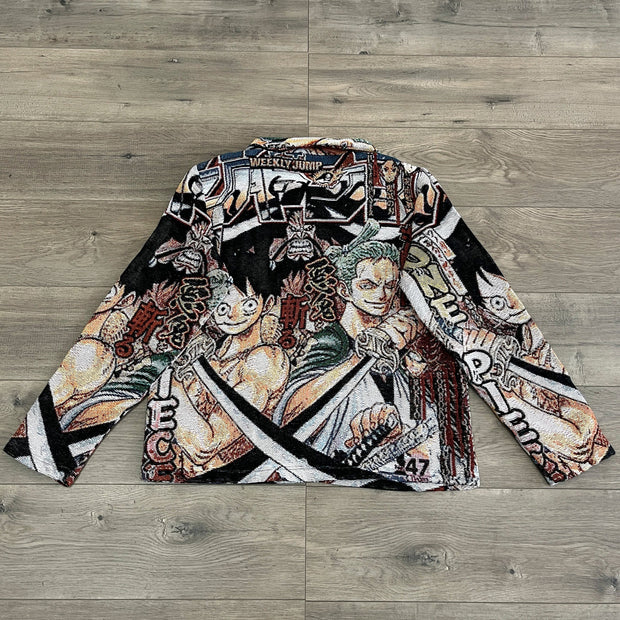 Street Style Anime Print Long Sleeve Zipped Jacket