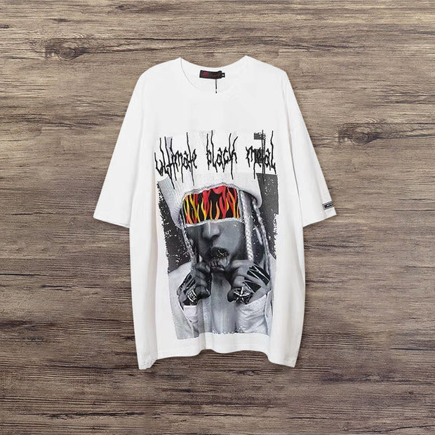 Street style American print drawstring T-shirt