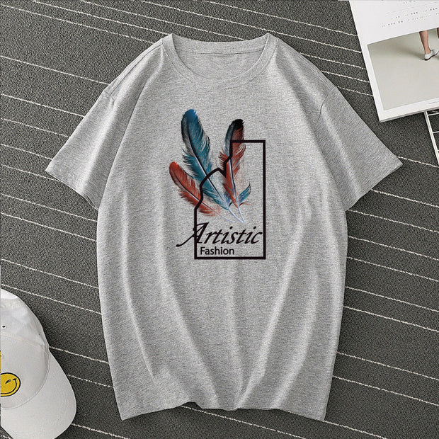 Street print short-sleeved casual round neck loose T-shirt