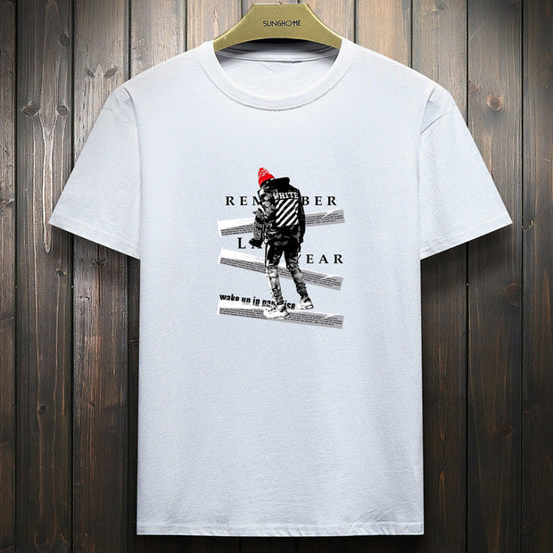 Street print short-sleeved casual round neck loose T-shirt