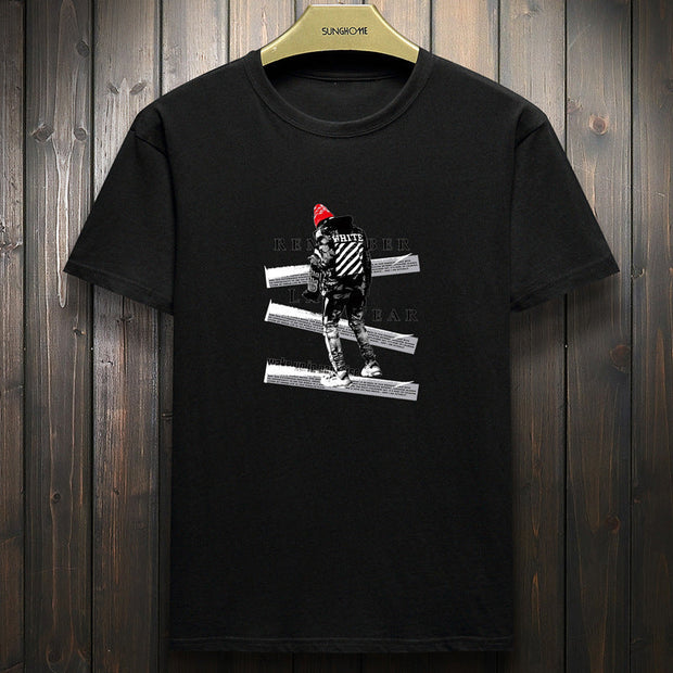 Street print short-sleeved casual round neck loose T-shirt