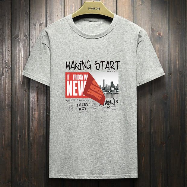 Street print short-sleeved casual round neck loose T-shirt