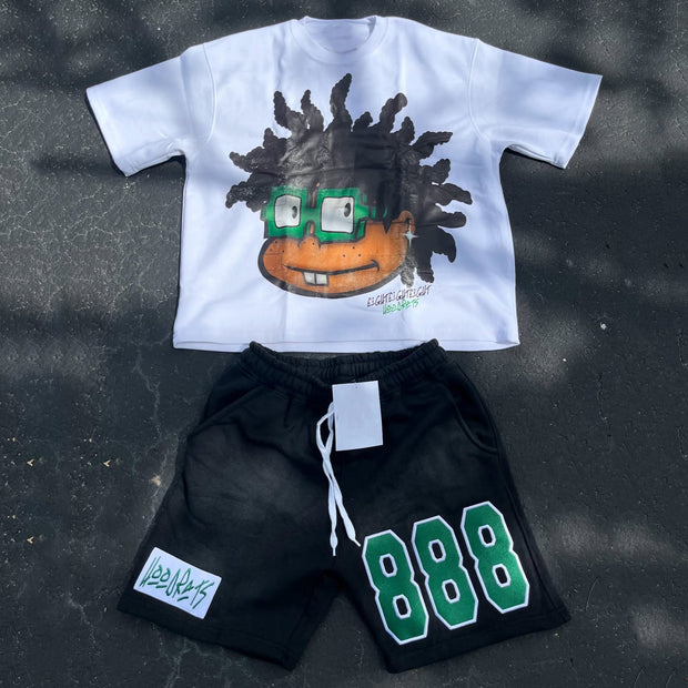 Buck Teeth Boys Printed T-shirt Casual Home Shorts Two-piece Set