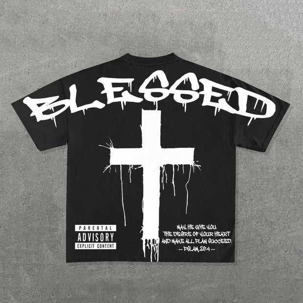 Blessed Cross Print Short Sleeve T-Shirt