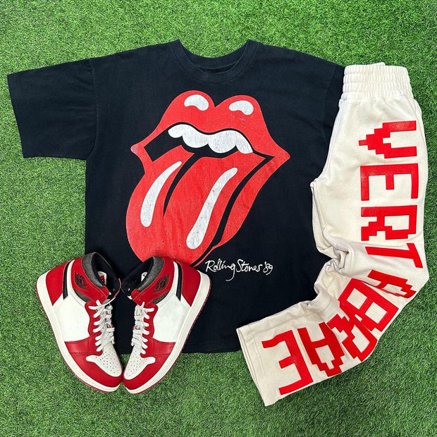 Vertabrae Lips Print T-shirt Sweatpants Two Piece Set