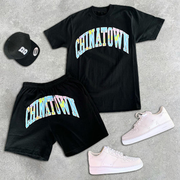 Graphic Print Short Sleeve Two Piece
