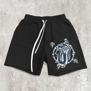 retro hip hop print track shorts