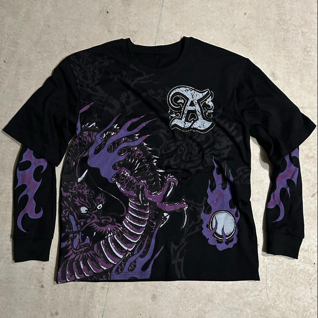 Fashionable personalized skull fake two-piece long-sleeved T-shirt