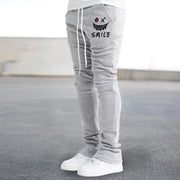 Retro street print flared slim-fit trousers