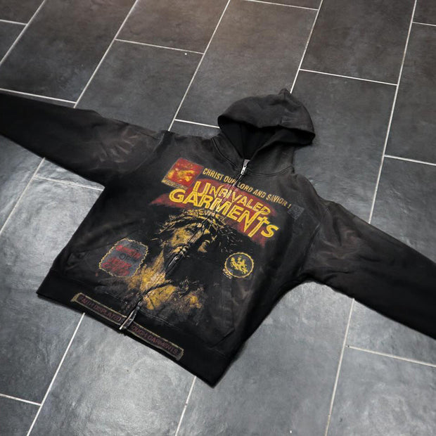 Jesus Letter Print Long Sleeve Zipper Hoodies