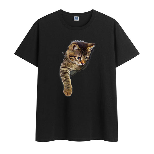 Cat print cotton round neck print short-sleeved T-shirt