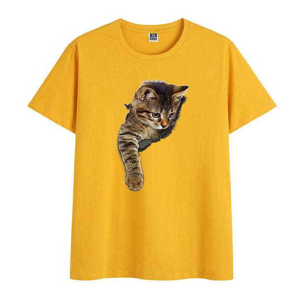 Cat print cotton round neck print short-sleeved T-shirt
