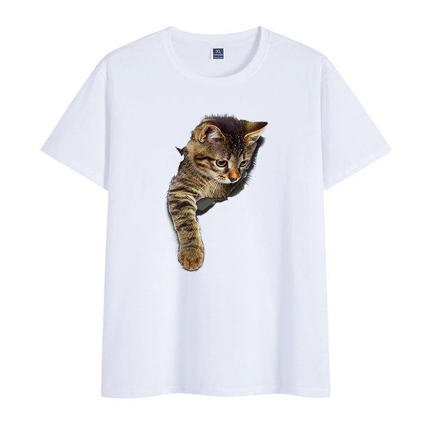 Cat print cotton round neck print short-sleeved T-shirt