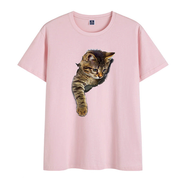 Cat print cotton round neck print short-sleeved T-shirt
