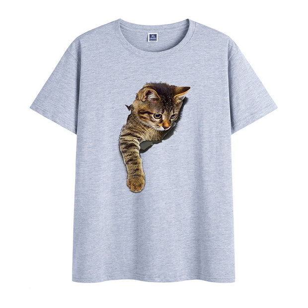Cat print cotton round neck print short-sleeved T-shirt