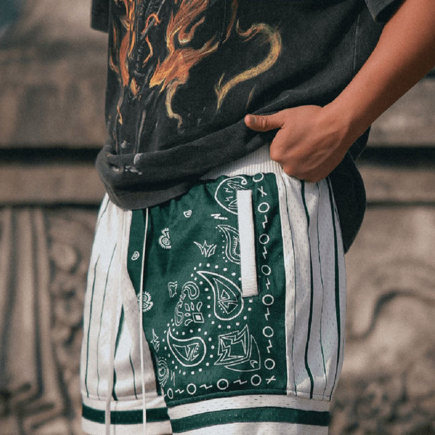 Paneled Cashew Flower Vintage Mesh Shorts