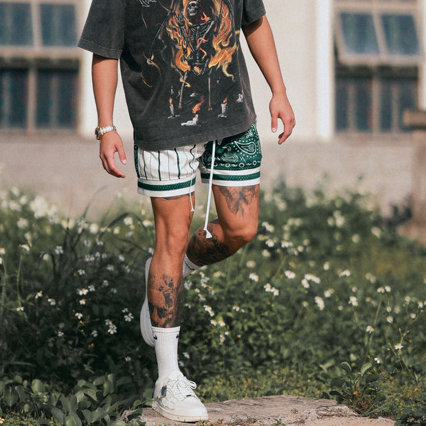 Paneled Cashew Flower Vintage Mesh Shorts