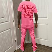 Casual Girls Love Hustlers Print Two Piece Set