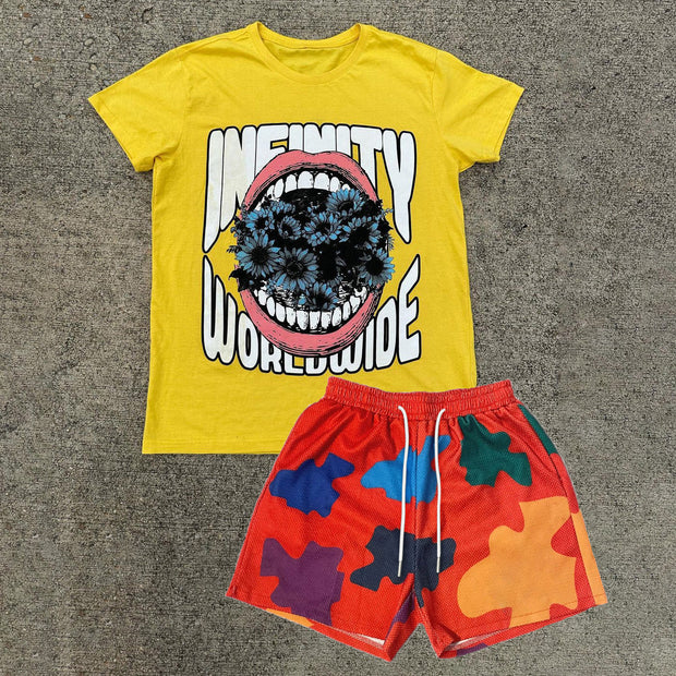 Printed Fashion Retro Street Hip Hop Short Sleeve Suit