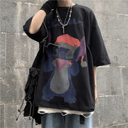 Street style cartoon print hip-hop loose short sleeve T-shirt