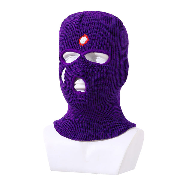 Balaclava three-hole hat outdoor riding headgear knitted warm ski mask