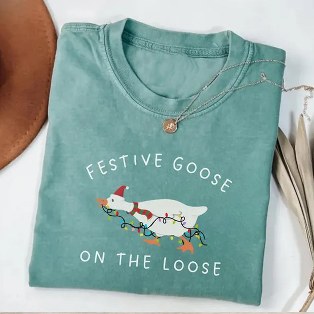 Festive Goose on the Loose Christmas T-shirt