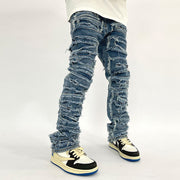 Heavy Industry Washed Damaged Patch Jeans Distressed Trousers
