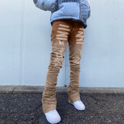 American Brown Gradient Ripped Pants Jeans High Street Straight Pants