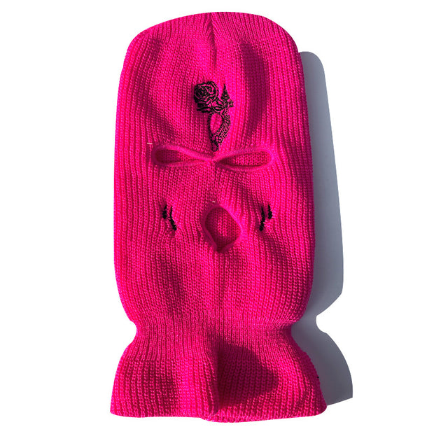 Rose Tears Embroidered Ski Mask Beanies