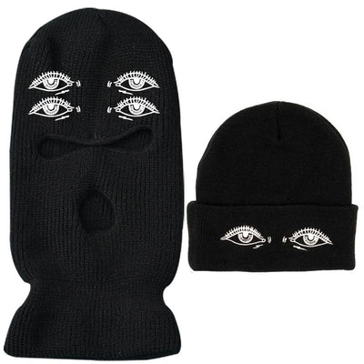 Eyes three-hole couple knit Beanie Two Piece